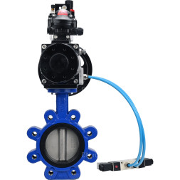 Затвор дисковый поворотный WBV1631E-2W-Fb-H Ду125 Ру16 LUG корпус - чугун QT450, диск - нержавеющая сталь 304, уплотнение - EPDM, с пневмоприводом PA-DA-105-1, пневмораспределителем 4V320-08 AC220V, БКВ APL-210N и БПВ AFC2000