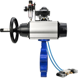 Затвор дисковый поворотный WBV1631E-2W-Fb-H Ду125 Ру16 LUG корпус - чугун QT450, диск - нержавеющая сталь 304, уплотнение - EPDM, с пневмоприводом PA-DA-105-1, пневмораспределителем 4V320-08 AC220V, БКВ APL-210N и БПВ AFC2000