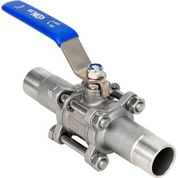Кран шаровой BV3232P(3pc)-FP-W-H LONG Ду10 Ру63 полнопроходной, трехсоставной, корпус - нержавеющая сталь SS316, уплотнение - PTFE, под приварку, с рукояткой
