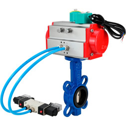 Затвор дисковый поворотный WBV1413E-2W-Fb-H Ду125 Ру16 межфланцевый, корпус - чугун GGG50, диск - чугун GGG40, уплотнение - EPDM, с пневмоприводом PA-DA-105, пневмораспределителем 4M320-10 AC220V, магнитным переключателем ALS200D