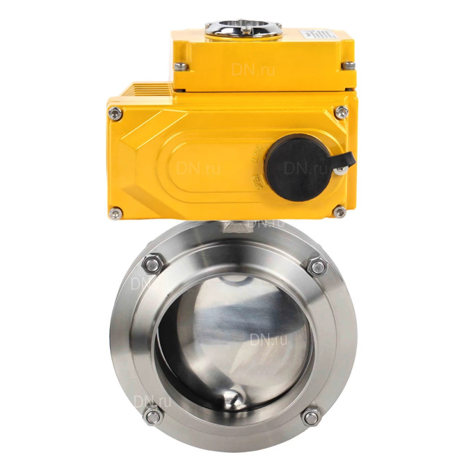 Затвор дисковый поворотный WBV3131E-2W-W-H Ду65 Ру10 под приварку, пищевая нержавеющая сталь 304, уплотнение - EPDM, с электроприводом QT-N-005EM-O1-380VAC-У1 380В в Алматы