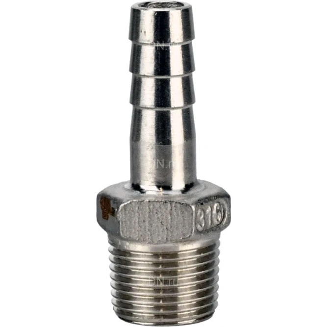 Штуцер елочка BF32-T-1/4-8 1/4″х8мм Ду8 Ру16 шланговый, корпус - нержавеющая сталь AISI 316 (CF8M), присоединение - наружная резьба/штуцер в Алматы