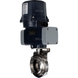 Затвор дисковый поворотный WBV3131S-2W-C-H Ду40 Ру10 кламповый, корпус - пищевая нерж. сталь AISI 304, диск - нерж. сталь AISI 304, уплотнение - Silicon, с электроприводом четвертьоборотным QTSA-N-003EM-O0-220VAC с пружинным возвратом