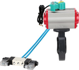 Затвор дисковый поворотный WBV4242E-2W-Fb-ISO Дн50 Ру10 межфланцевый, корпус - НПВХ, диск - НПВХ, уплотнение - EPDM, с пневмоприводом PA-SA-065, пневмораспределителем 4V320-10 AC220V и магнитным переключателем ALS200D