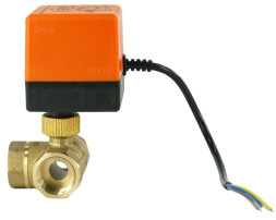 Кран шаровой BV0030NP-SP-3T-T-ED Ду20 Ру16 стандартнопроходной, T-тип, трехходовой, латунь, внутренняя резьба, уплотнение - нитриловый каучук / PTFE, с электроприводом 220В без концевых выключателей