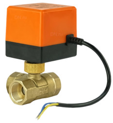 Кран шаровой BV0030NP-SP-3T-T-ED Ду20 Ру16 стандартнопроходной, T-тип, трехходовой, латунь, внутренняя резьба, уплотнение - нитриловый каучук / PTFE, с электроприводом 220В без концевых выключателей