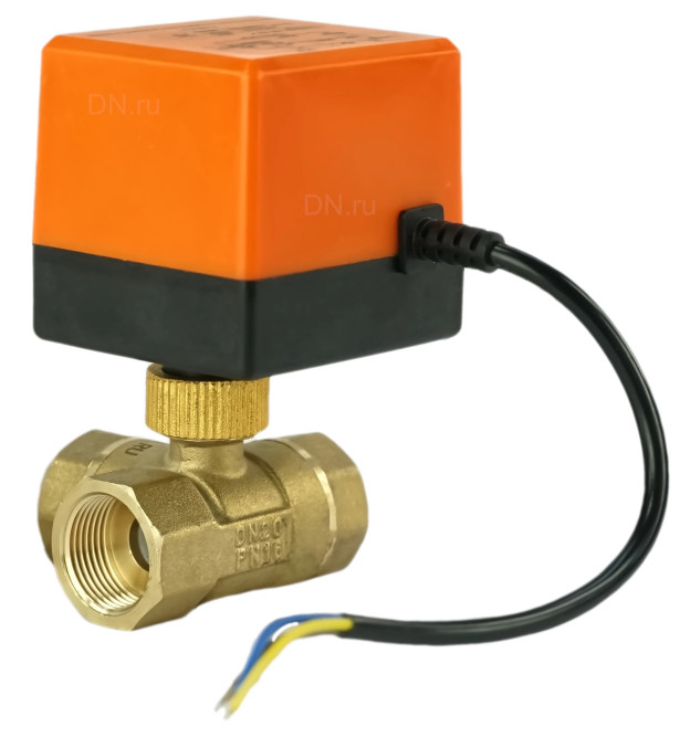 Кран шаровой BV0030NP-SP-3T-T-ED Ду20 Ру16 стандартнопроходной, T-тип, трехходовой, латунь, внутренняя резьба, уплотнение - нитриловый каучук / PTFE, с электроприводом 220В без концевых выключателей в Алматы