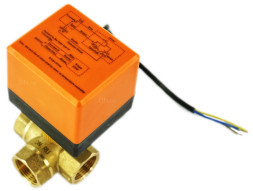 Кран шаровой BV0030NP-SP-3T-T-ED Ду20 Ру16 стандартнопроходной, T-тип, трехходовой, латунь, внутренняя резьба, уплотнение - нитриловый каучук / PTFE, с электроприводом 220В без концевых выключателей