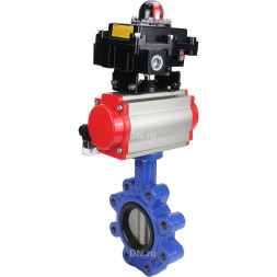 Затвор дисковый поворотный WBV1631E-2W-Fb-H Ду125 Ру16 LUG корпус - чугун QT450, диск - нержавеющая сталь 304, уплотнение - EPDM, с пневмоприводом PA-DA-105, пневмораспределителем 4M310-08 AC220V и БКВ APL-410N EX