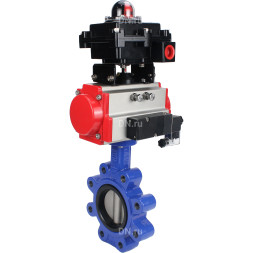 Затвор дисковый поворотный WBV1631E-2W-Fb-H Ду125 Ру16 LUG корпус - чугун QT450, диск - нержавеющая сталь 304, уплотнение - EPDM, с пневмоприводом PA-DA-105, пневмораспределителем 4M310-08 AC220V и БКВ APL-410N EX