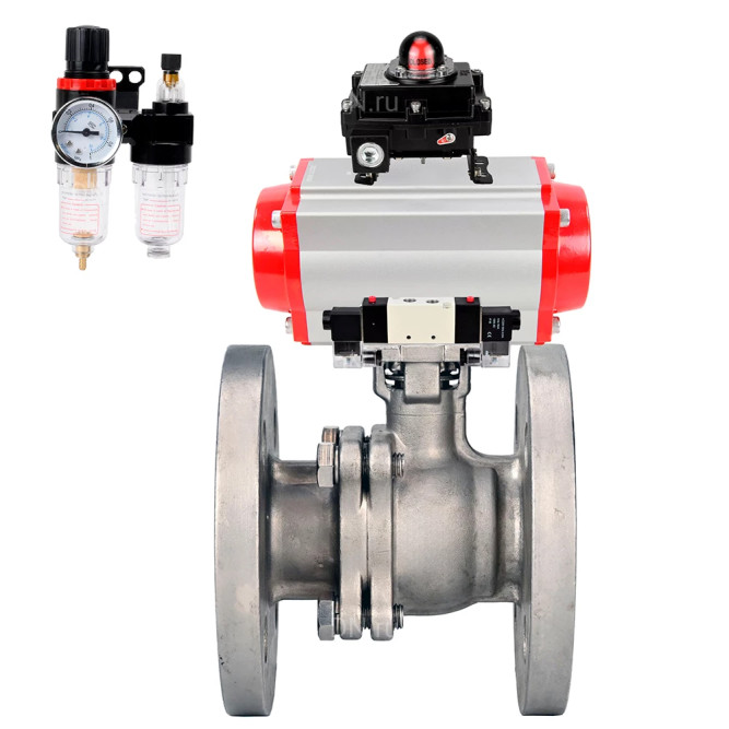 Кран шаровой BV3232P(2pc)-FP-F-ISO-H WDVF Ду80 Ру16 полнопроходной, фланцевый, корпус - нержавеющая сталь 316, уплотнение - PTFE, с пневмоприводом PA-SA-140, пневмораспределителем 4M320-10 AC220V, БКВ APL-410N EX и БПВ AFC2000 в Алматы