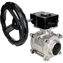 Кран шаровой BV3232P(3pc)-FP-W-ISO-H Ду40 Ру40 полнопроходной двухходовой, нержавеющая сталь SS316, под приварку, уплотнение - PTFE, с ISO фланцем и редуктором HAM RQN1-180Z-T40