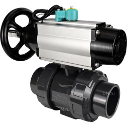Кран шаровой BV4242E-FP-GRM-ISO Дн100 Ру10 полнопроходной, корпус - НПВХ, шар - НПВХ, уплотнение - EPDM, с пневмоприводом PA-DA-105-1, пневмораспределителем 4M310-08 DC24V и магнитным переключателем ALS200D