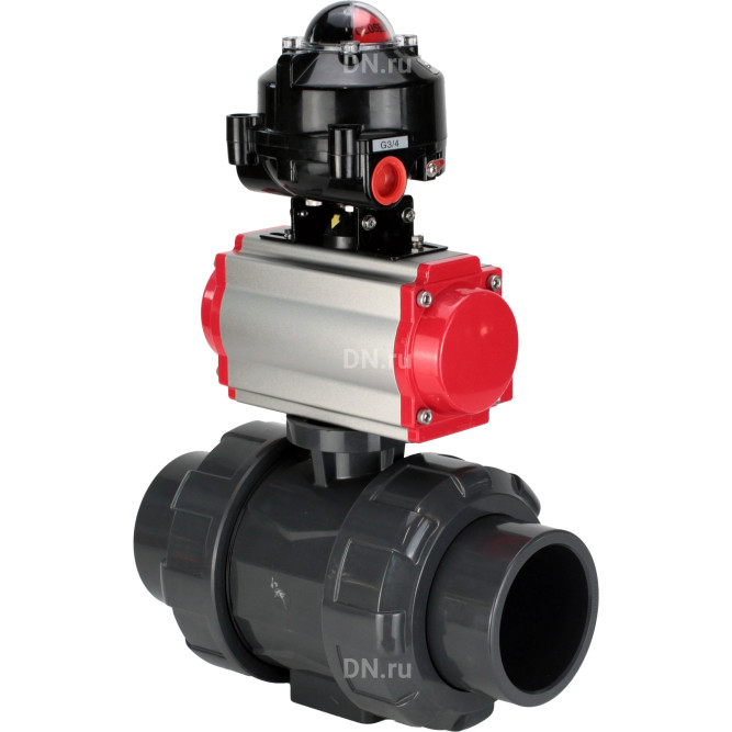 Кран шаровой BV4242E-FP-GRM-ISO Дн40 Ру10 полнопроходной, корпус - НПВХ, шар - НПВХ, уплотнение - EPDM, с пневмоприводом PA-DA-052 и БКВ APL-510N EX в Алматы