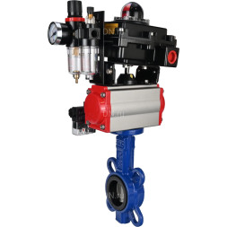 Затвор дисковый поворотный WBV1432E-2W-Fb-H Ду40 Ру16, корпус - чугун GGG50, диск - нержавеющая сталь 316L, уплотнение - EPDM, с пневмоприводом PA-SA-083, пневмораспределителем 4M310-08 DC24V, БКВ APL-410N EX, БПВ AFC2000