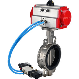 Затвор дисковый поворотный WBV3232N-2W-Fb-H Ду250 Ру16, корпус - нержавеющая сталь 316L, диск - нержавеющая сталь 316L, уплотнение - NBR, с пневмоприводом PA-SA-210 с возвратными пружинами, с пневмораспределителем 4V320-08 AC220V