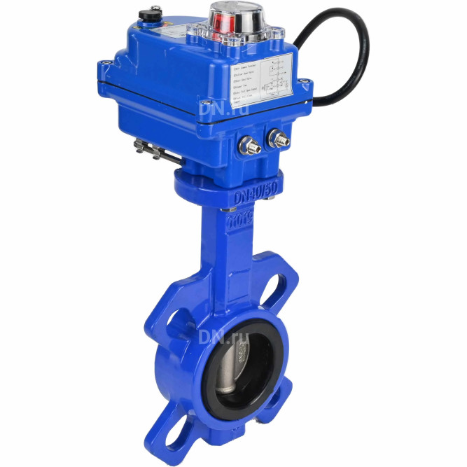 Затвор дисковый поворотный WBV1432E-2W-Fb-H Ду40 Ру16, корпус - чугун GGG50, диск - нержавеющая сталь 316L, уплотнение - EPDM, с электроприводом QT-N-003EM-O1-220VAC-У1 blue 220В в Алматы
