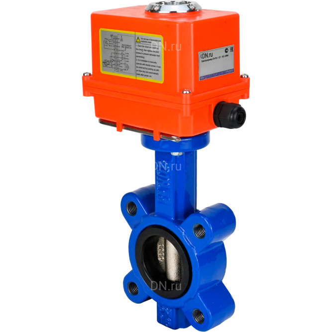 Затвор дисковый поворотный WBV1616N-2W-Fb-H Ду50 Ру16 LUG корпус - чугун QT450, диск - чугун QT450, уплотнение - NBR, межфланцевый, с электроприводом QT-N-003EM-O1-220VAC-У1 MINI 220В в Алматы