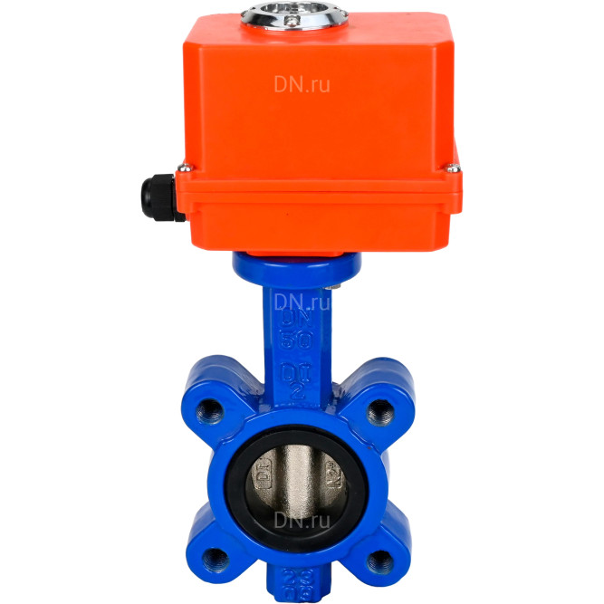 Затвор дисковый поворотный WBV1616N-2W-Fb-H Ду50 Ру16 LUG корпус - чугун QT450, диск - чугун QT450, уплотнение - NBR, межфланцевый, с электроприводом QT-N-003EM-O1-220VAC-У1 MINI 220В в Алматы