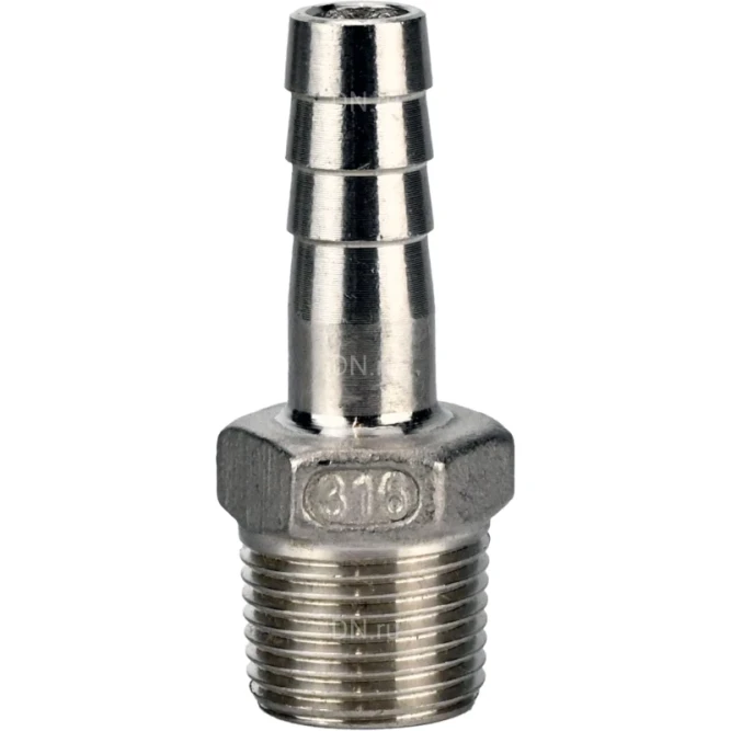 Штуцер елочка BF32-T-3/8-10 3/8″х10мм Ду10 Ру16 шланговый, корпус - нержавеющая сталь AISI 316 (CF8M), присоединение - наружная резьба/штуцер в Алматы