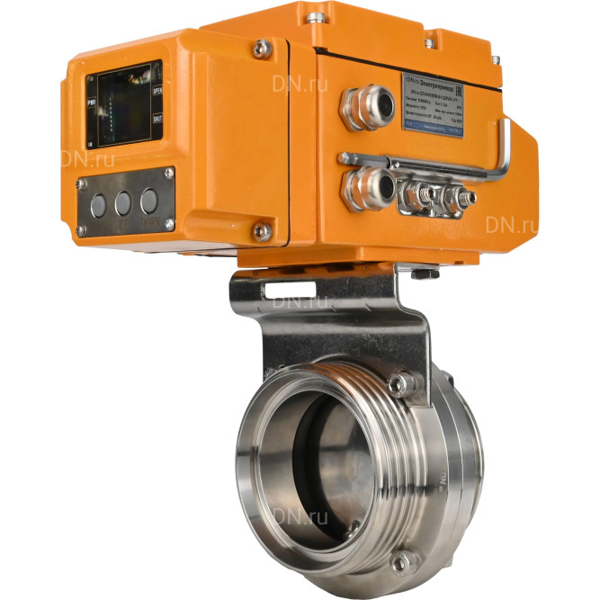 Затвор дисковый поворотный WBV3131E-2W-T-H Ду65 Ру10 резьбовой, корпус - пищевая нержавеющая сталь 304, уплотнение - EPDM, с электроприводом QT-N-005EM-A1-220VAC-У1 c датчиком обратной связи и входным управляющим сигналом 4-20мА HARK в Алматы