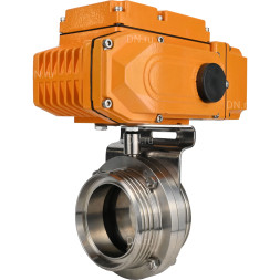 Затвор дисковый поворотный WBV3131E-2W-T-H Ду65 Ру10 резьбовой, корпус - пищевая нержавеющая сталь 304, уплотнение - EPDM, с электроприводом QT-N-005EM-A1-220VAC-У1 c датчиком обратной связи и входным управляющим сигналом 4-20мА HARK