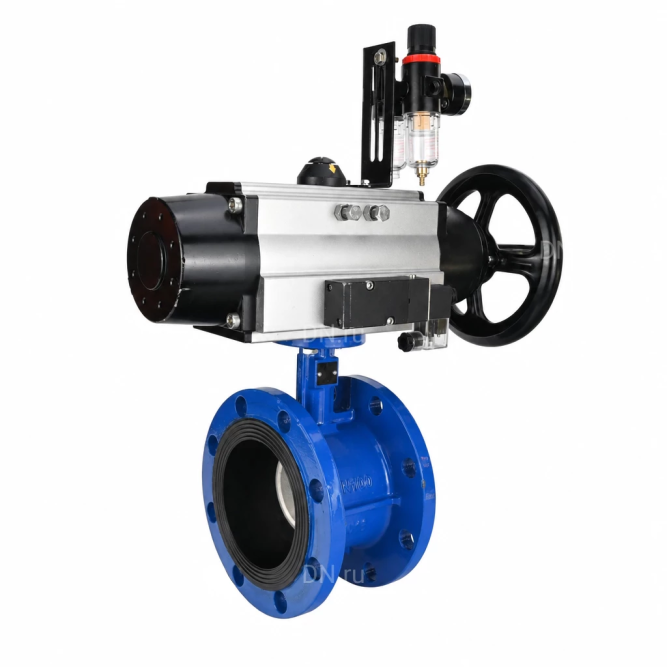Затвор дисковый поворотный WBV1331E-2W-F-H Ду100 Ру16 фланцевый, корпус - чугун GGG40, диск - нержавеющая сталь 304, уплотнение - EPDM, с пневмоприводом PA-DA-105-1, 4M310-08 AC220V и AFC2000 в Алматы