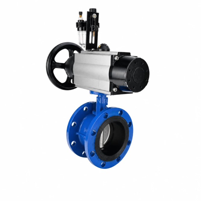 Затвор дисковый поворотный WBV1331E-2W-F-H Ду100 Ру16 фланцевый, корпус - чугун GGG40, диск - нержавеющая сталь 304, уплотнение - EPDM, с пневмоприводом PA-DA-105-1, 4M310-08 AC220V и AFC2000 в Алматы