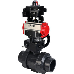 Кран шаровой BV4242E-FP-GRM-ISO Дн65 Ру10 полнопроходной, корпус - НПВХ, шар - НПВХ, уплотнение - EPDM, с пневмоприводом PA-DA-065, пневмораспределителем 4M310-08 DC24V, ручным дублером MON1-250-T26-ISO и БКВ APL-410N EX
