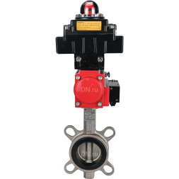 Затвор дисковый поворотный WBV3131N-2W-Fb-H Ду125 Ру16, корпус - нержавеющая сталь 304, диск - нержавеющая сталь 304, уплотнение - NBR, с пневмоприводом PA-DA-105, пневмораспределителем 4M310-08 AC220V и БКВ APL-410N EX