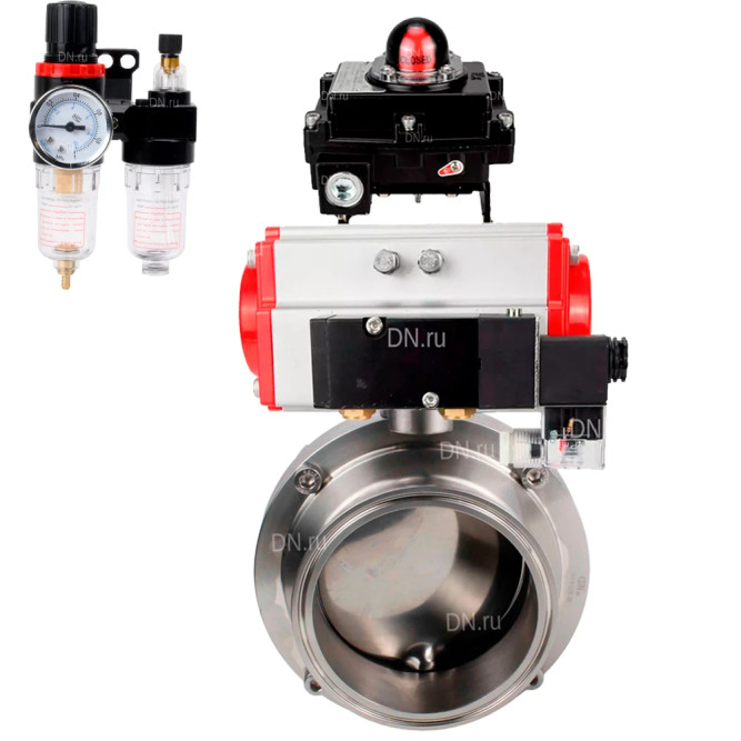 Затвор дисковый поворотный кламповый WBV3131E-2W-C-H Ду32 Ру10 корпус - пищевая нержавеющая сталь 304, уплотнение – EPDM, с пневмоприводом PA-DA-065, пневмораспределителем 4M310-08 AC220V, БКВ APL-410N EX и БПВ AFC2000 в Алматы