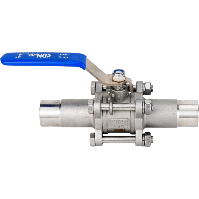 Кран шаровой BV3232P(3pc)-FP-W-H LONG Ду20 Ру63 полнопроходной, трехсоставной, корпус - нержавеющая сталь SS316, уплотнение - PTFE, под приварку, с рукояткой в Алматы