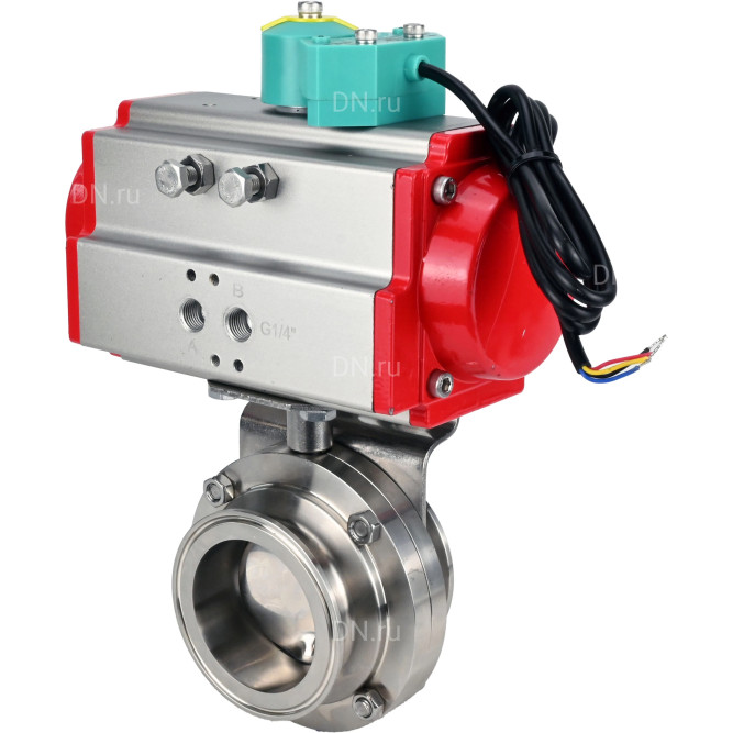 Затвор дисковый поворотный кламповый WBV3131S-2W-C-H Ду65 Ру10 корпус - пищевая нержавеющая сталь 304, уплотнение - Silicon, с пневмоприводом PA-DA-052 и магнитным переключателем ALS200D в Алматы