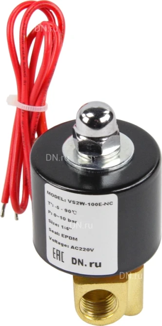 Клапан электромагнитный VS100-ET-NC-24VAC 1/4″ Ду8 Ру10 прямого действия двухходовой, корпус - латунь, присоединение - внутренняя резьба, уплотнение - EPDM, нормально-закрытый, катушка - 24 В AC в Алматы