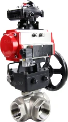 Кран шаровой BV3232P(4pc)-SP-3WL-T-ISO-H Ду40 Ру63 стандартнопроходной трехходовой L-тип, нерж. сталь SS316, внутренняя резьба, PTFE, пн.приводом PA-DA-065, пн.распределителем 4M310-08 DC24V, БКВ APL-210N и ручным дублером MON1-250-T26-ISO