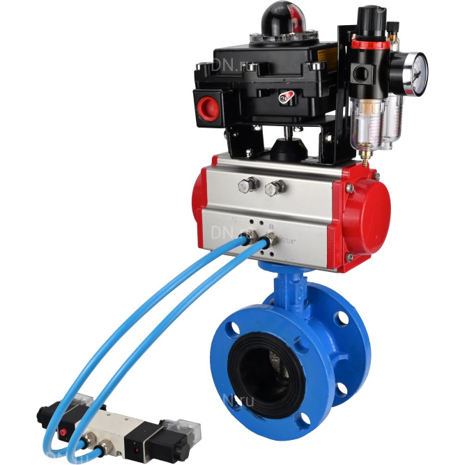 Затвор дисковый поворотный WBV1313E-2W-F-H Ду150 Ру16 фланцевый, корпус - чугун GGG40, диск - чугун GGG40, EPDM, с пневмоприводом PA-DA-130, пневмораспределителем 4V320-10 AC220V, БКВ APL-410N EX и БПВ AFC2000 в Алматы