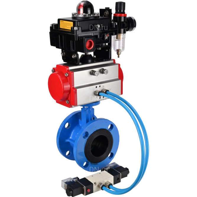 Затвор дисковый поворотный WBV1313E-2W-F-H Ду150 Ру16 фланцевый, корпус - чугун GGG40, диск - чугун GGG40, EPDM, с пневмоприводом PA-DA-130, пневмораспределителем 4V320-10 AC220V, БКВ APL-410N EX и БПВ AFC2000 в Алматы