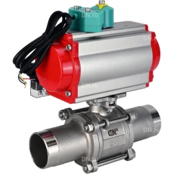 Кран шаровой BV3232P(3pc)-FP-W-ISO-H LONG Ду50 Ру40 полнопроходной, корпус - нержавеющая сталь 316, уплотнение - PTFE, под приварку, с пневмоприводом PA-DA-083, пневмораспределителем 4M310-08 DC24V и магнитным переключателем ALS200D