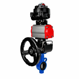 Затвор дисковый поворотный WBV0232E-2W-Fb-ISO-H Ду25/32 Ру16, корпус - алюминиевый сплав, диск - нержавеющая сталь 316L, уплотнение - EPDM, с пневмоприводом PA-DA-065 двойного действия, БКВ APL-510N EX и ручным дублером MON1-250-T26-ISO