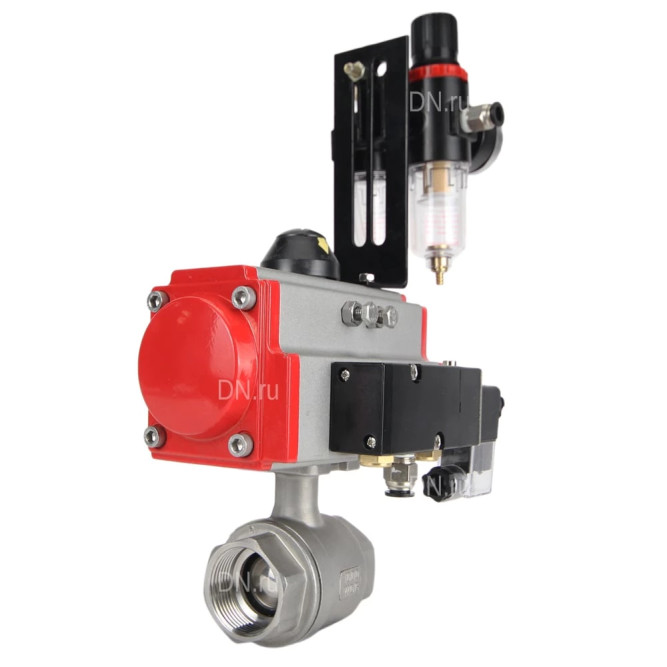 Кран шаровой BV3232P(2pc)-FP-T-ISO-H Ду80 Ру40 полнопроходной двухходовой, нержавеющая сталь SS316, внутренняя резьба, уплотнение - PTFE, с пневмоприводом PA-SA-130 с возвратными пружинами, с пневмораспределителем 4M310-08 24В, с БПВ AFC2000 в Алматы