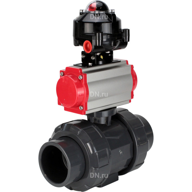 Кран шаровой BV4242E-FP-GRM-ISO Дн65 Ру10 полнопроходной, корпус - НПВХ, шар - НПВХ, уплотнение - EPDM, с пневмоприводом PA-DA-065 и БКВ APL-510N EX в Алматы