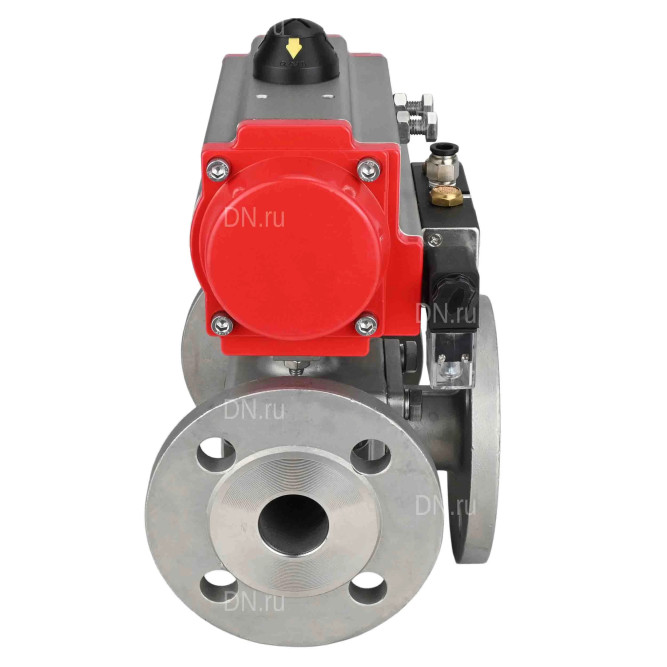 Кран шаровой BV3232P(4pc)-FP-3WL-F Ду50 Ру16 полнопроходной трехходовой, фланцевый, корпус - нержавеющая сталь SS316, с пневмоприводом PA-SA-105 с возвратными пружинами и пневмораспределителем 4M310-08 AC220V в Алматы