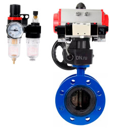 Затвор дисковый поворотный WBV1331E-2W-F-H Ду50 Ру16 фланцевый, чугун GGG40, нержавеющая сталь 304, EPDM, с пневмоприводом PA-DA-105, пневмораспределителем 4V320-08 AC220V, ручным дублером MON3-700-T38-ISO и БПВ AFC2000