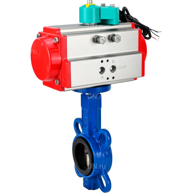 Затвор дисковый поворотный WBV1413E-2W-Fb-H Ду125 Ру16 корпус - чугун GGG50, диск - чугун GGG40, уплотнение - EPDM, с пневмоприводом PA-DA-105 и магнитным переключателем ALS200D в Алматы