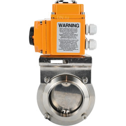 Затвор дисковый поворотный WBV3131E-2W-W-H Ду40 Ру10 под приварку, корпус - пищевая нержавеющая сталь 304, уплотнение - EPDM, с электроприводом QT-N-003EM-O1-24VDC-У1 24В HARK