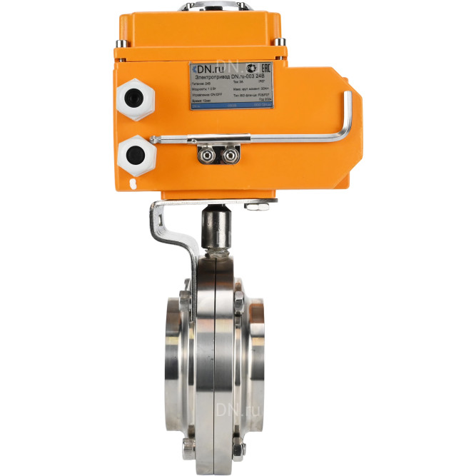 Затвор дисковый поворотный WBV3131E-2W-W-H Ду40 Ру10 под приварку, корпус - пищевая нержавеющая сталь 304, уплотнение - EPDM, с электроприводом QT-N-003EM-O1-24VDC-У1 24В HARK в Алматы