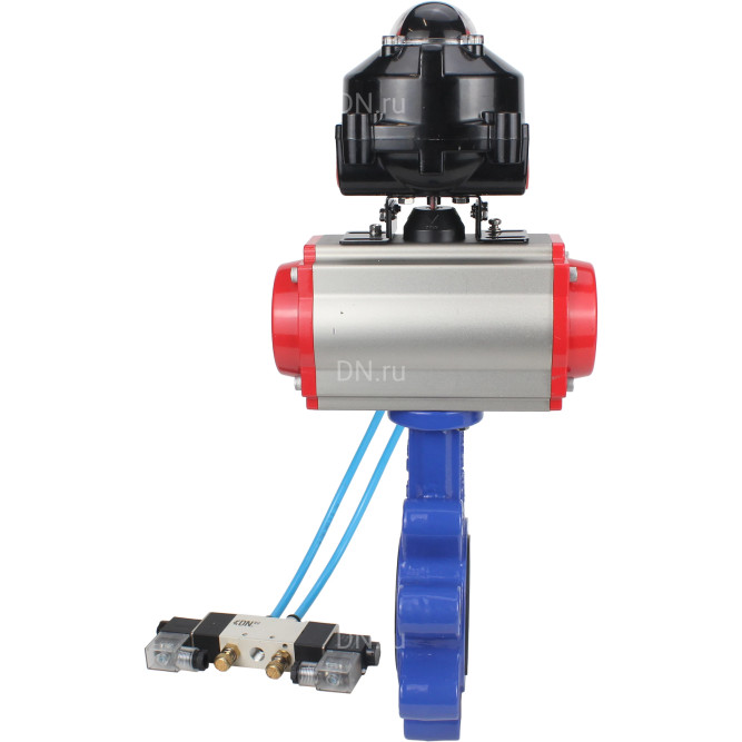 Затвор дисковый поворотный WBV1631N-2W-Fb-H Ду50 Ру16 LUG корпус - чугун QT450, диск - нержавеющая сталь 304, уплотнение - NBR, с пневмоприводом PA-DA-065, пневмораспределителем 4V320-10 AC220V и БКВ APL-510N EX в Алматы