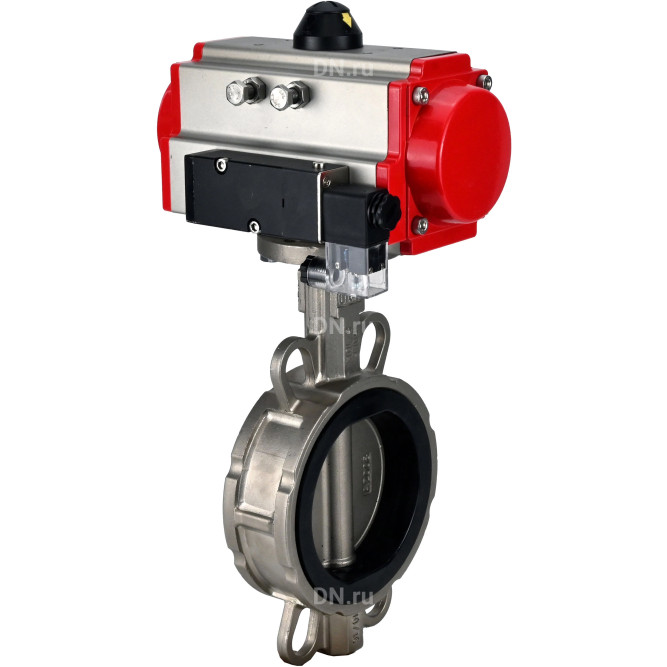 Затвор дисковый поворотный WBV3232V-2W-Fb-H Ду65 Ру16, корпус - нержавеющая сталь 316L, диск - нержавеющая сталь 316L, уплотнение - Viton, с пневмоприводом PA-SA-105 с возвратными пружинами, пневмораспределителем 4M310-08 DC24V в Алматы