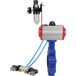 Затвор дисковый поворотный WBV1616E-2W-Fb-H Ду80 Ру16 LUG корпус - чугун QT450, диск - чугун QT450, уплотнение - EPDM, с пневмоприводом PA-SA-105, пневмораспределителем 4V320-10 AC220V и БПВ AFC2000