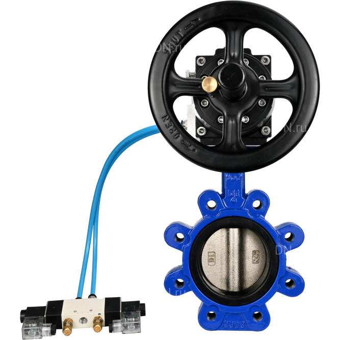 Затвор дисковый поворотный WBV1616E-2W-Fb-H Ду125 Ру16 LUG корпус - чугун QT450, диск - чугун QT450, уплотнение - EPDM, с пневмоприводом PA-DA-105-1 и пневмораспределителем 4V320-08 AC220V в Алматы